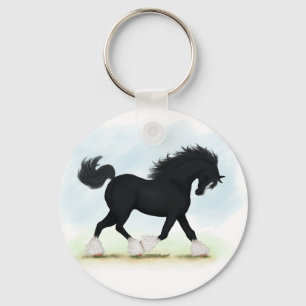 Black Shire Horse With Blaze and Stockings Key Ring