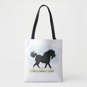 Black Shire Horse With Blaze and Stockings Tote Bag