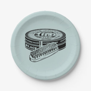 Black shoe polish tin paper plate