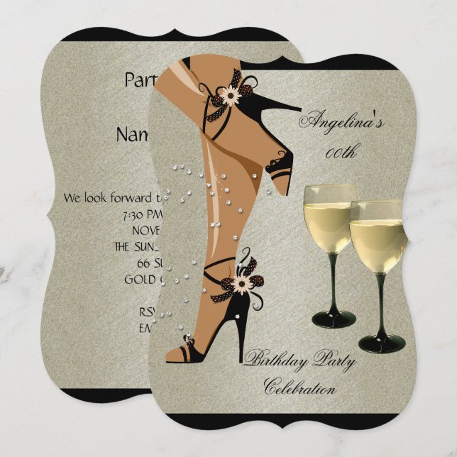 Black Shoes Wine Glass Birthday Party Invitation (Front/Back)