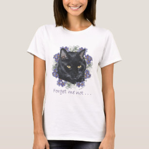 Black Shorthair Cat Forget-Me-Not T-Shirt