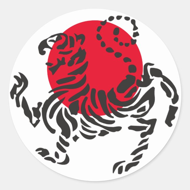 Black Shotokan Tiger Rising Sun Classic Round Sticker (Front)