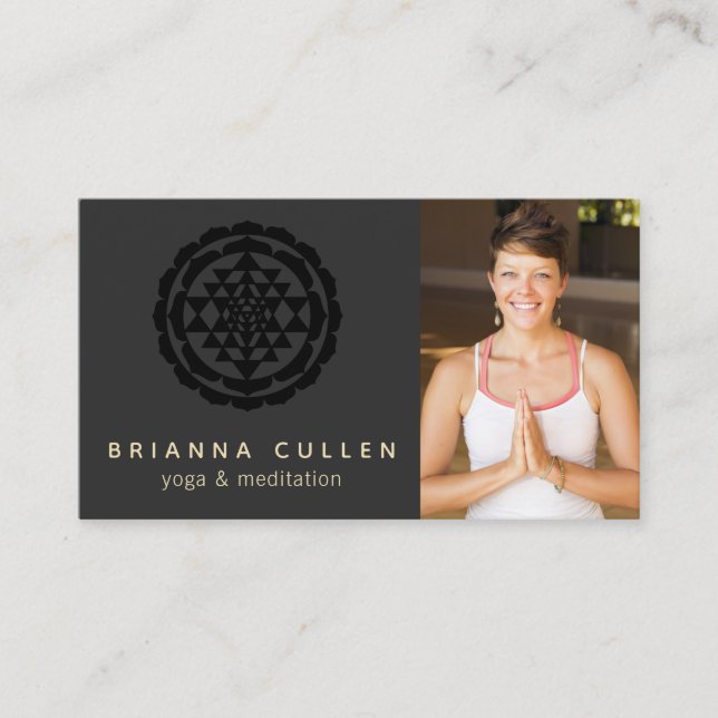 Black Shri Yantra, Meditation Yoga Add Photo Business Card (Front)