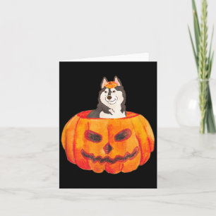 Black Siberian Husky Dog Happy Halloween Pumpkin Card