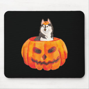 Black Siberian Husky Dog Happy Halloween Pumpkin Mouse Pad