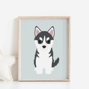Black Siberian Husky Puppy Kids Room Decor Poster