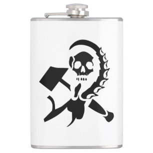 Black Sickle and Hammer in a Silhouette Style Hip Flask