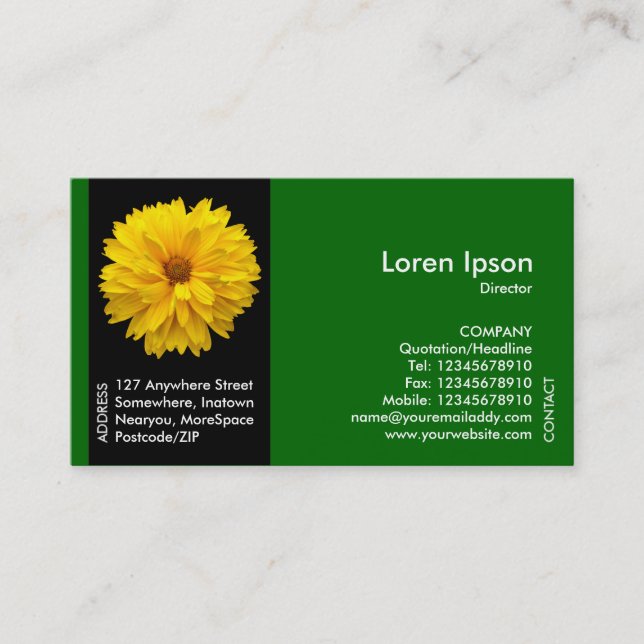 Black Side Band Flower - Yellow Chrysanth - Green Business Card (Front)