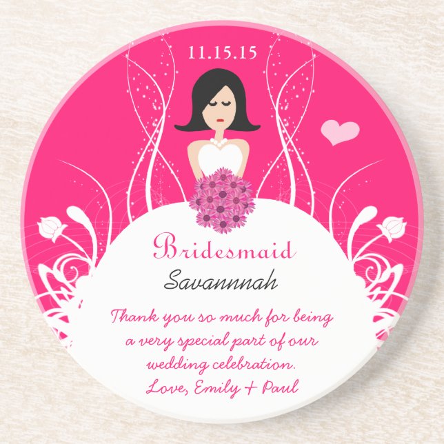 Black Side Part Bridesmaid Wedding Gown Coaster (Front)