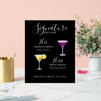 Black Signature drinks acrylic sign, His and hers  Sign