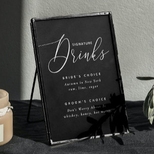 Black Signature Drinks Wedding Sign. Bride & Groom Poster
