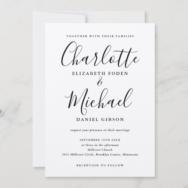 Black Signature Script Rustic Kraft Wedding  Invitation (Front)