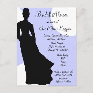 Black Silhouette Bride Blue Polka Dot Background Invitation Postcard
