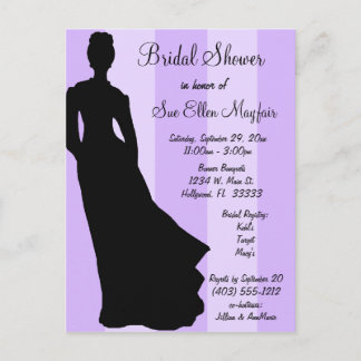 Black Silhouette Bride Purple Striped Background Invitation Postcard