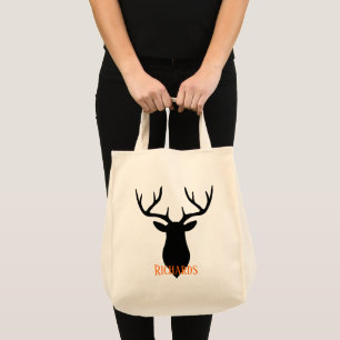 Black Silhouette Buck Head Tote Bag