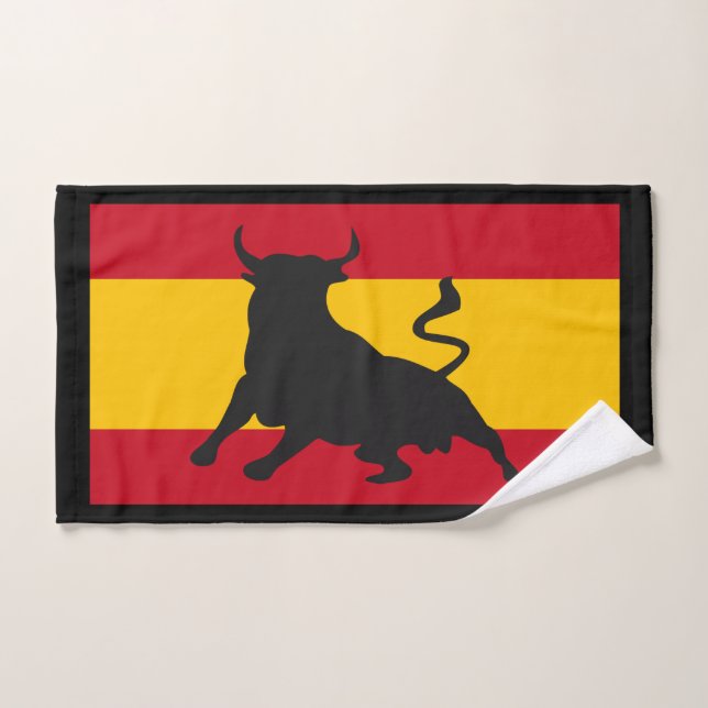 Black Silhouette Bull On Spanish Flag Hand Towel (Hand Towel)