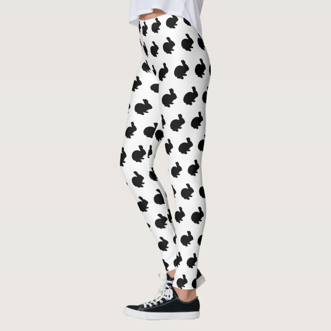 Black Silhouette Bunny Rabbit Leggings (Left)