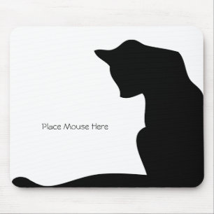 Black Silhouette Cat - Place Mouse Here Pad