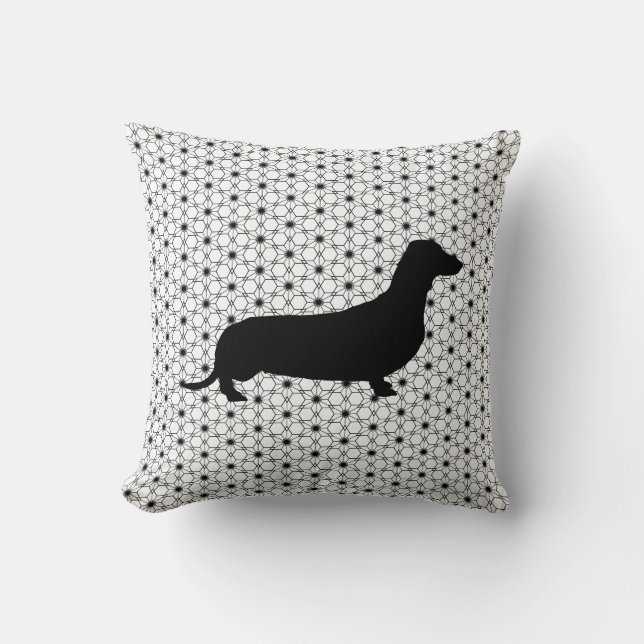Black Silhouette Dachshund on Black and White Cushion (Front)