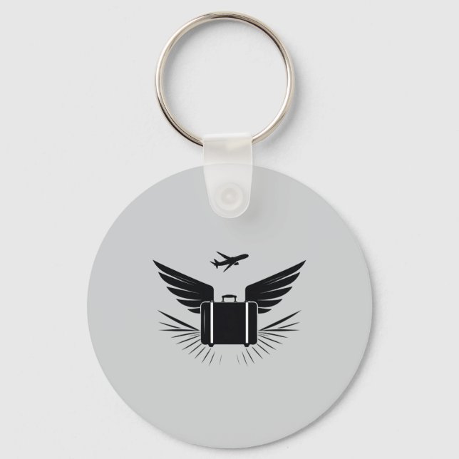 Black silhouette design of a travel suitcase  key ring (Front)