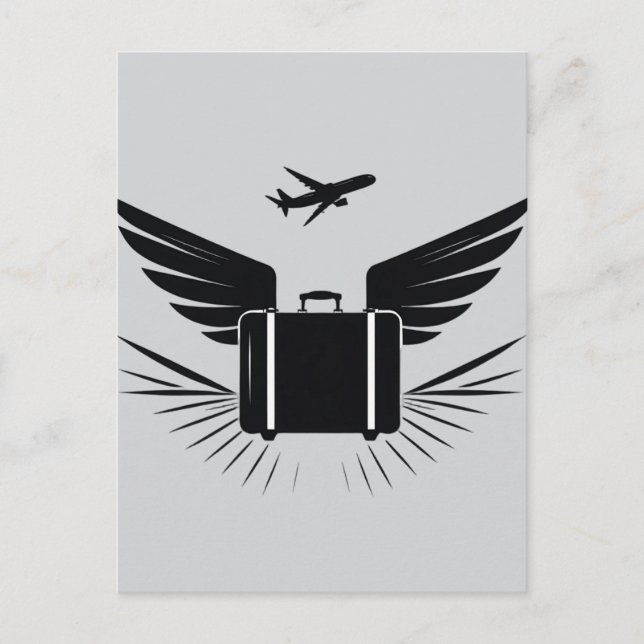 Black silhouette design of a travel suitcase  postcard (Front)