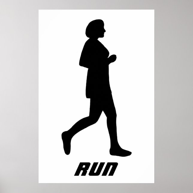 Black Silhouette Female Runner Running Run Poster (Front)