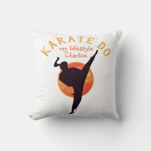 Black Silhouette Girly Sports Karate Martial Arts Cushion