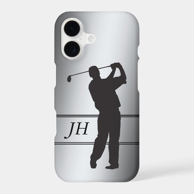 Black Silhouette Golfer on Silver Monogram  (Back)