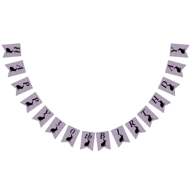 Black Silhouette Happy Birthday Rabbit on Purple Bunting (All)