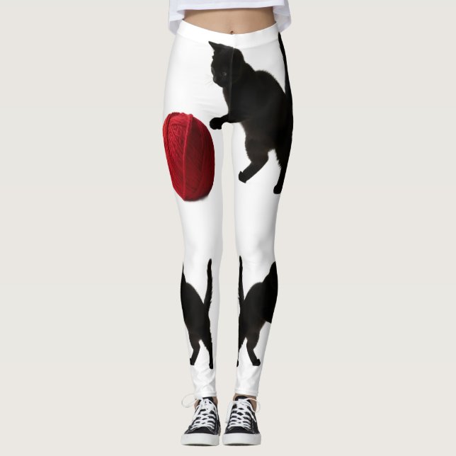 Black Silhouette Kitty, with red wool Ball Leggings (Front)