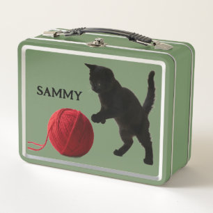 Black Silhouette Kitty, with red wool Ball T-Shirt Metal Lunch Box
