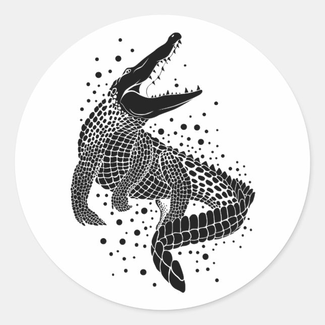 Black Silhouette Of a Crocodile Classic Round Sticker (Front)