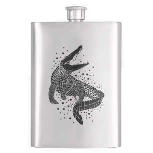 Black Silhouette Of a Crocodile Hip Flask