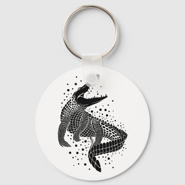 Black Silhouette Of a Crocodile Key Ring (Front)
