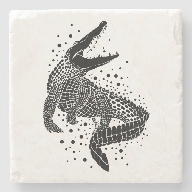 Black Silhouette Of a Crocodile Stone Coaster (Front)