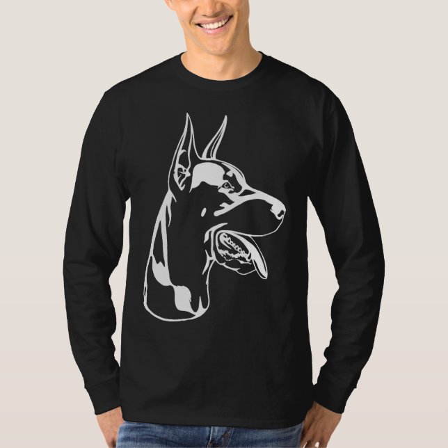 Black Silhouette Of A Sitting Doberman T-Shirt (Front)
