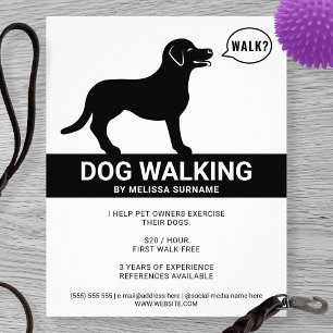 Black Silhouette Of Dog Saying Walk - Dog Walker Flyer
