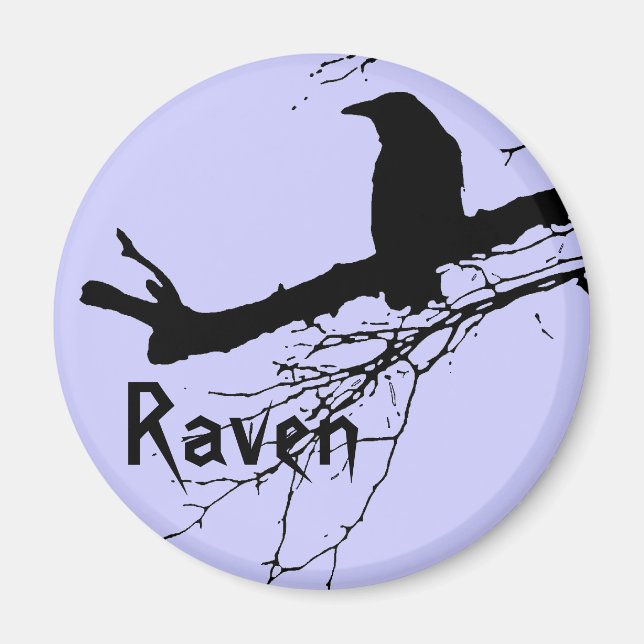 Black Silhouette of Raven on the Tree Magnet (Front)