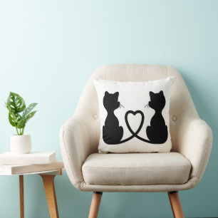 Black Silhouette Of Two Cats In Love Cushion