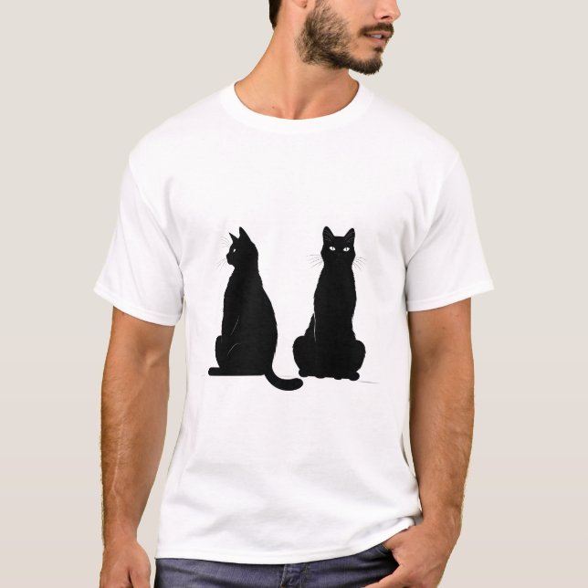 Black silhouette of two cats  T-Shirt (Front)