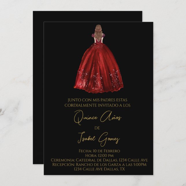 Black silhouette quinceañera invitation (Front/Back)