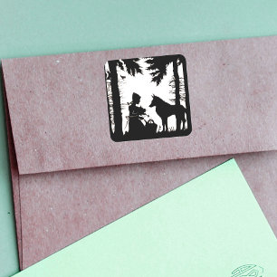 Black Silhouette Red Riding Hood Wolf Woods Square Sticker