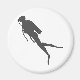 Black silhouette scuba divers magnet