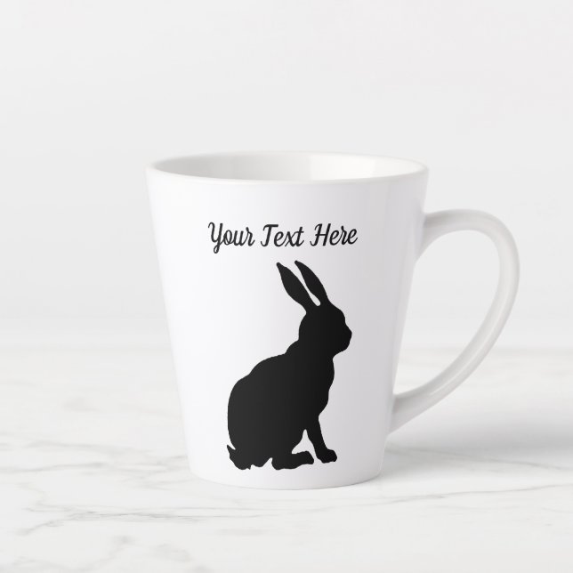Black Silhouette Sitting Rabbit Side Profile Latte Mug (Right)