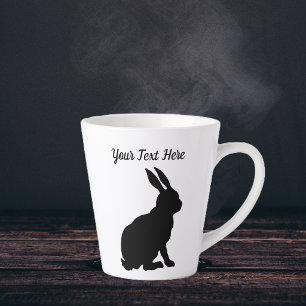 Black Silhouette Sitting Rabbit Side Profile Latte Mug