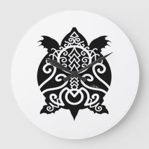 Black Silhouette Snapper Turtle Large Clock