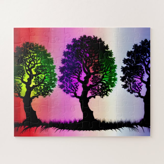 Black Silhouette Trees with Colourful Sky Backdrop Jigsaw Puzzle (Horizontal)