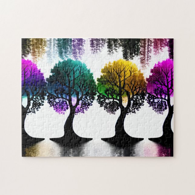 Black Silhouette Trees with Pastel Colour Foliage Jigsaw Puzzle (Horizontal)