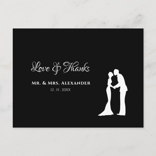Black Silhouette Wedding Thank You Postcard (Front)