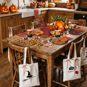 Black Silhouette Witch & Pumpkin Treats Tote Bag